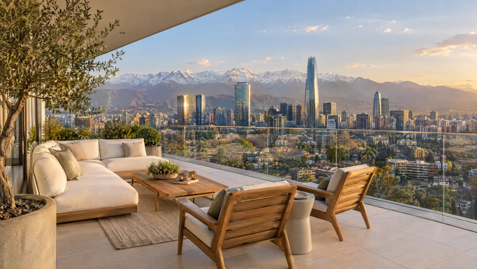 Foto original de una terraza con vista a la cordillera